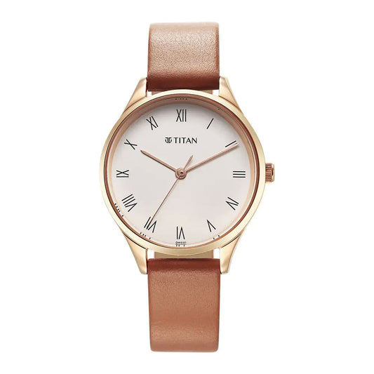 Titan Workwear White Dial Leather Strap Watch for Women-Titan-Albatel
