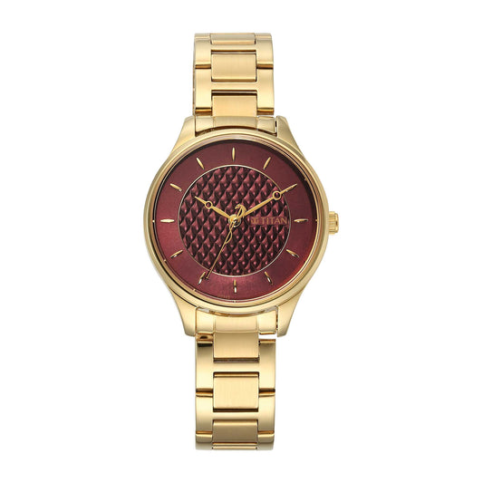 Titan Red Dial Metal Strap Watch for Women