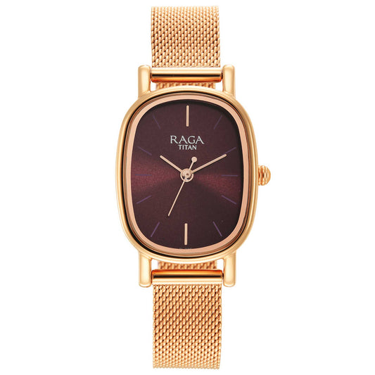 Raga Viva Brown Dial Stainless Steel Strap Watch-Titan-Albatel