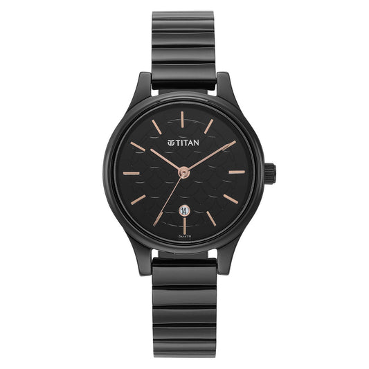 Ladies Karishma Black Dial Metal Strap Watch-Titan-Albatel