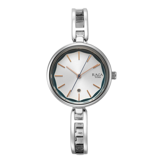 Titan Raga Viva Silver Dial Metal Strap Watch for Women-Titan-Albatel