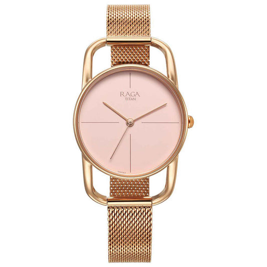 Titan Raga Chic Quartz Analog Pink Dial Metal Strap Watch for Women