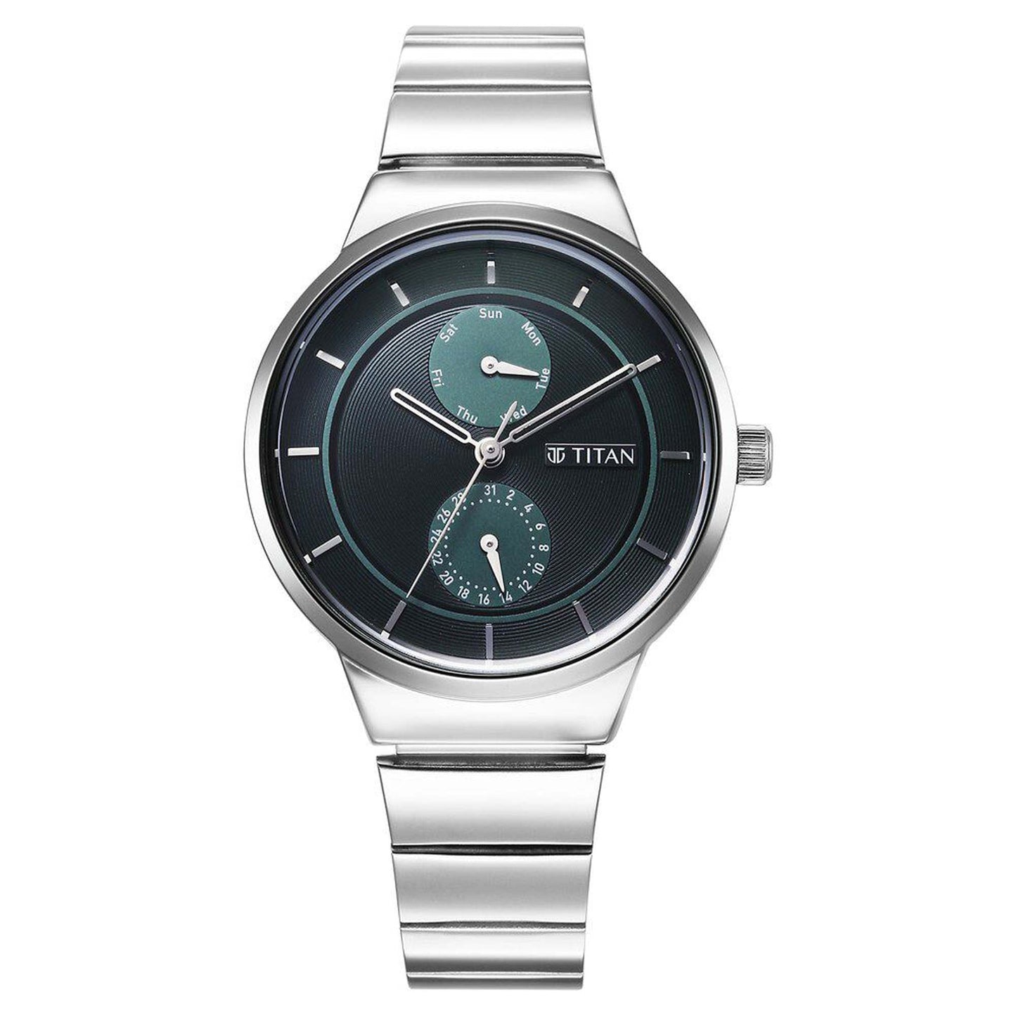 Titan Neo Multifunction Green Dial Silver Color Stainless Steel Strap Watch For Women