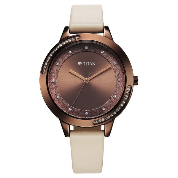 Titan Razzle Dazzle Quartz Analog Brown Dial Leather Strap Watch For Women