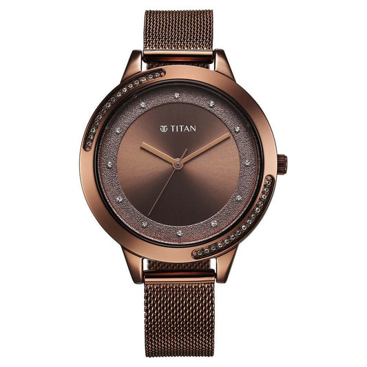 Titan Razzle Dazzle Quartz Analog Brown Dial Stainless Steel Mesh Strap Watch For Women