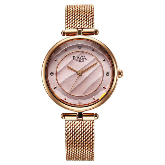 Titan Raga Showstopper Quartz Analog Pink Dial Metal Strap Watch For Women