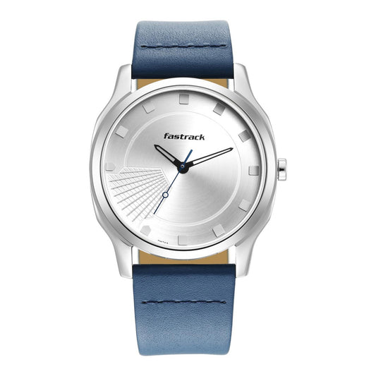 Fastrack Stunners Quartz Analog Silver Dial Leather Strap Watch for Guys