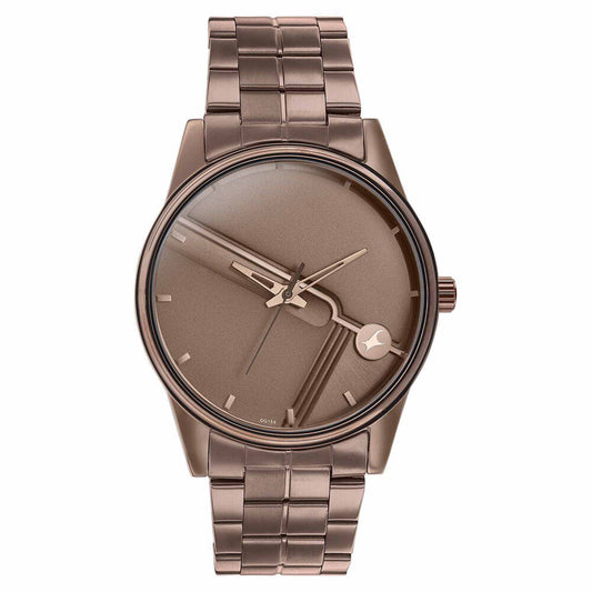 Fastrack Stunnerse Quartz Analog Brown Dial Stainless Steel Strap Watch for Guys