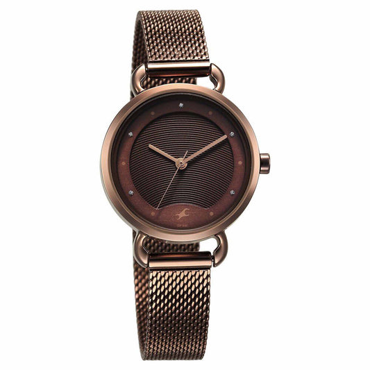 Fastrack Pulse Quartz Analog Brown Dial Stainless Steel Strap Watch for Girls