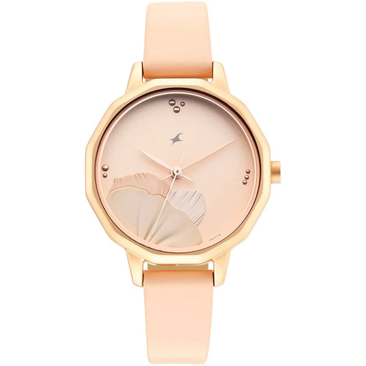 Uptown Retreat Rose Gold Dial Analog Beige Leather Strap Watch