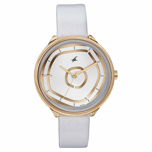 Fastrack Stunnerse Quartz Multifunction Rose Gold Dial Leather Strap Watch for Girls