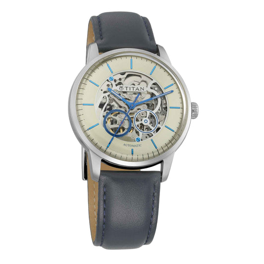 Champagne Dial Automatic Watch with Leather Strap