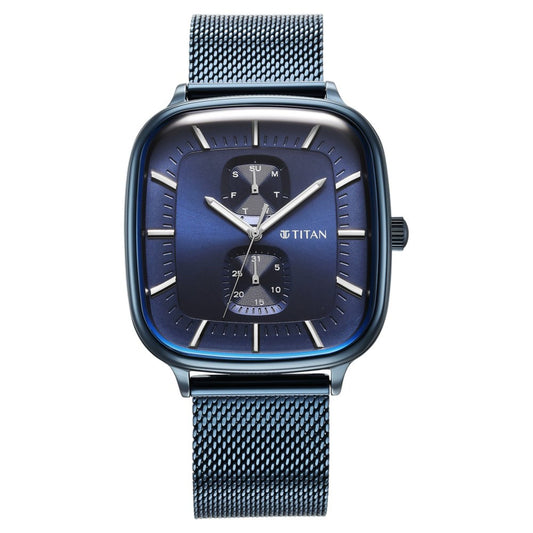 Titan Avant Garde Quartz Multifunction Blue Dial Stainless Steel Strap for Men
