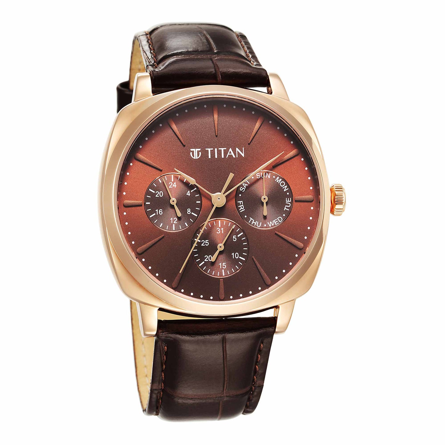 Titan Classique Suave Quartz Brown Dial Brown Leather Strap Watch for Men