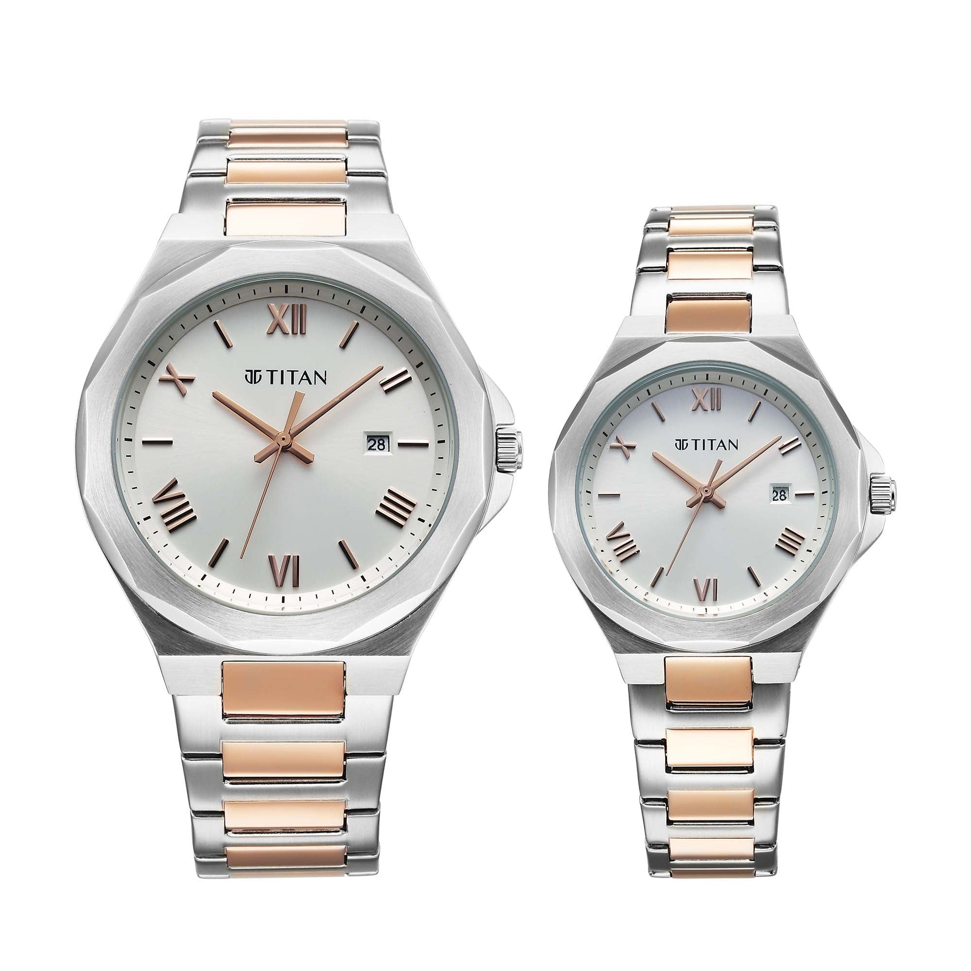 Titan Bandhan Quartz Analog with Date White Dial Two Toned Stainless Steel Strap Watch For Couple