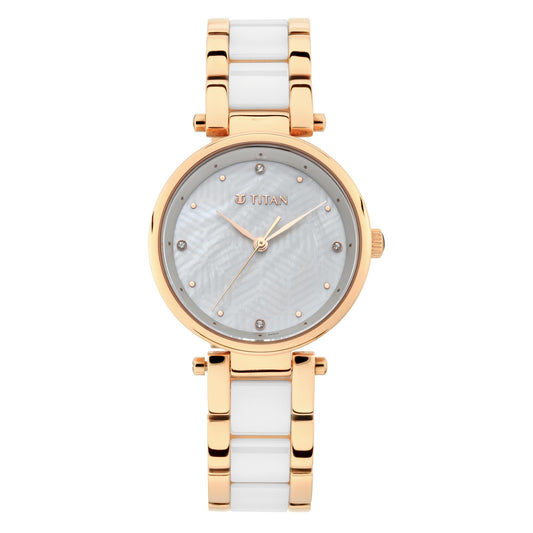 White Mother-of-Pearl Dial Ceramic & Metal Strap Watch-Titan-Albatel