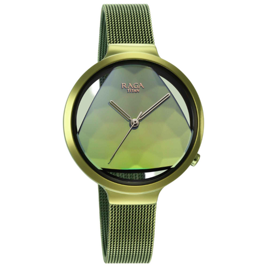 Raga Moments of Joy Watch with Green Dial & Brass Strap-Titan-Albatel