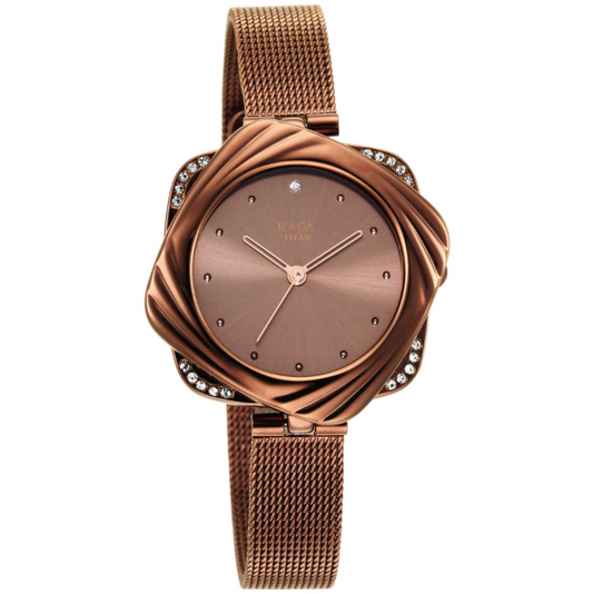 Raga Moments of Joy Watch with Brown Dial & Brass Strap-Titan-Albatel