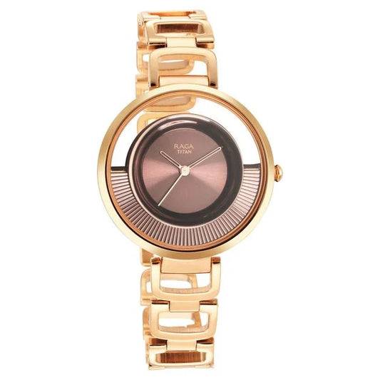 Raga Moments of Joy Watch with Brown Dial & Brass Strap