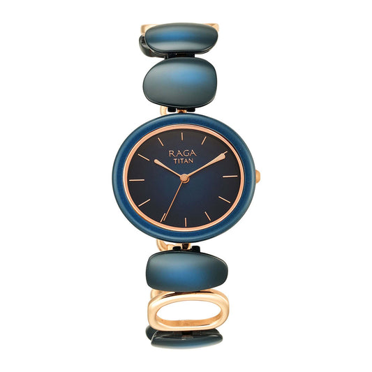Titan Raga Ceramics Blue Dial Metal Strap Watch-Titan-Albatel