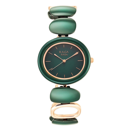 Titan Raga Ceramics Green Dial Metal Strap Watch