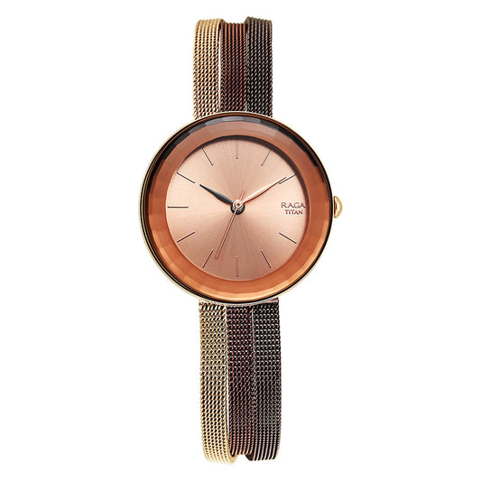 Raga Delight Rose Gold Dial Stainless Steel Strap Watch-Titan-Albatel