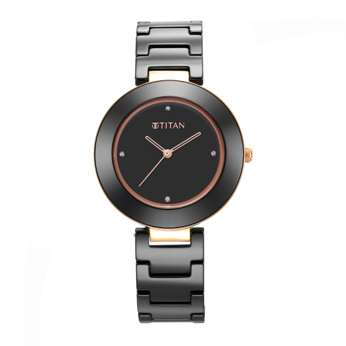 Purple Ceramics Black Dial Ceramic Strap Watch for Women-Titan-Albatel