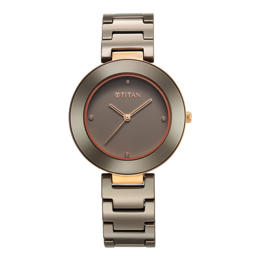Titan Purple Ceramics Quartz Analog Brown Dial Ceramic Strap Watch for Women-Titan-Albatel