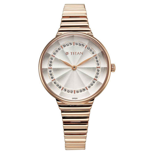 Titan Aura Quartz Analog Silver Dial Stainless Steel Strap Watch for Women