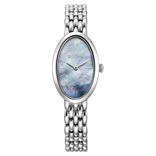 Titan Aura Quartz Analog Mother Of Pearl Dial Stainless Steel Strap Watch for Women