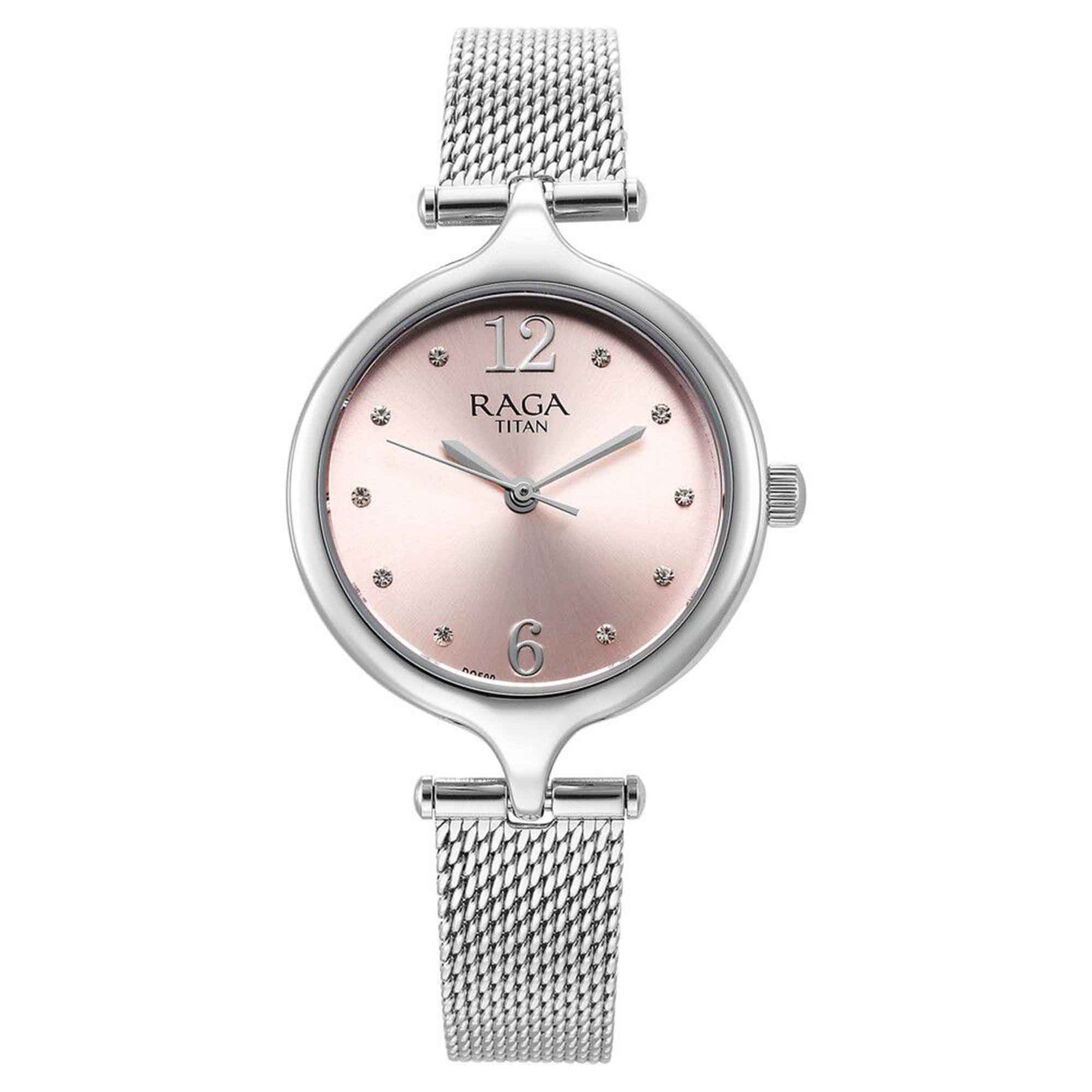 Titan Raga Showstopper Quartz Analog Pink Dial Metal Strap Watch for Women