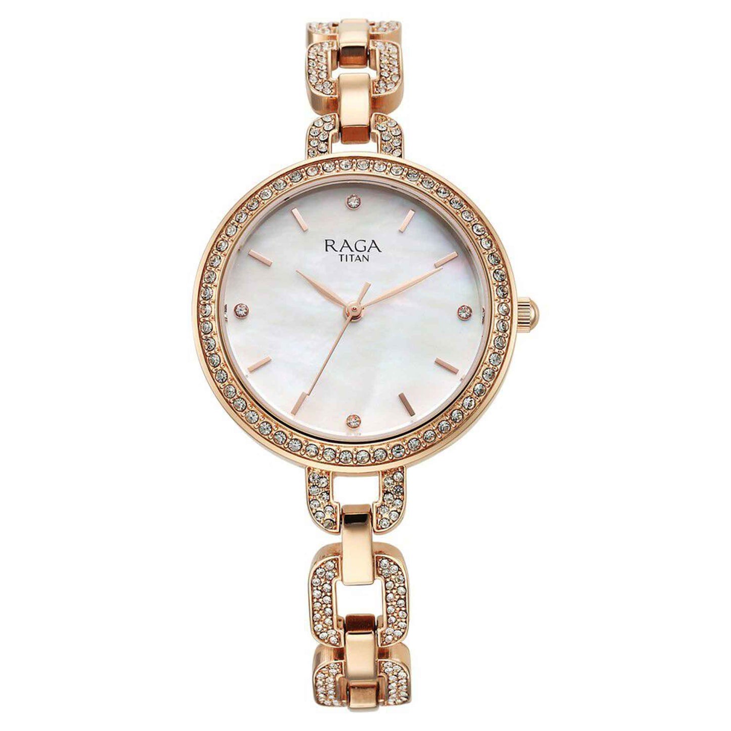 Titan Raga Showstopper Quartz Analog Mother Of Pearl Dial Metal Strap Watch for Women