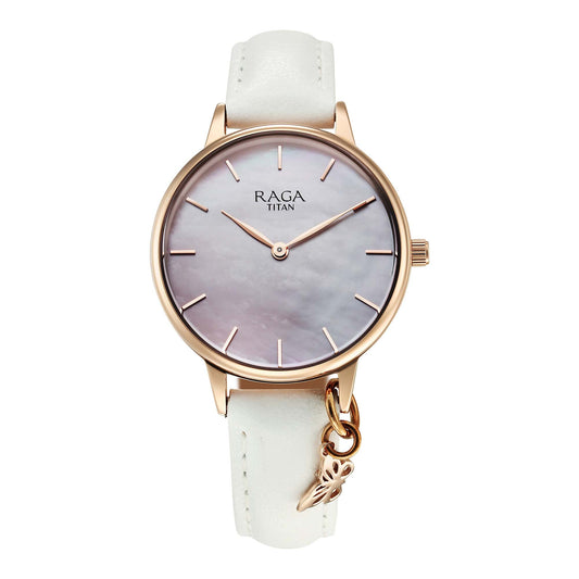 Titan Raga Showstopper Quartz Analog Mother Of Pearl Dial Metal Strap Watch For Women