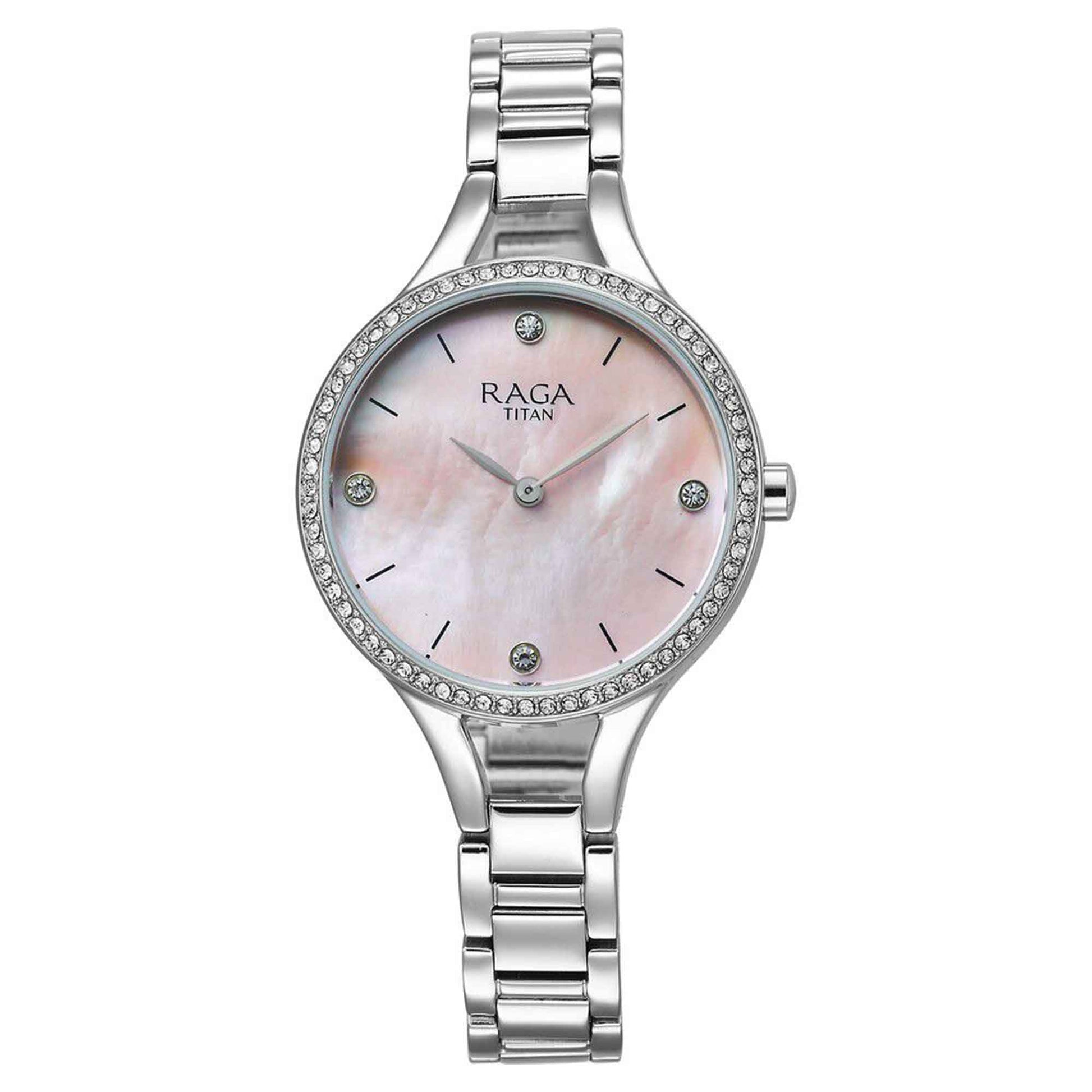 Titan Raga Showstopper Quartz Analog Mother Of Pearl Dial Metal Strap Watch for Women