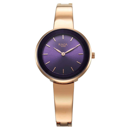 Titan Raga Showstopper Quartz Analog Purple Dial Metal Strap Watch for Women