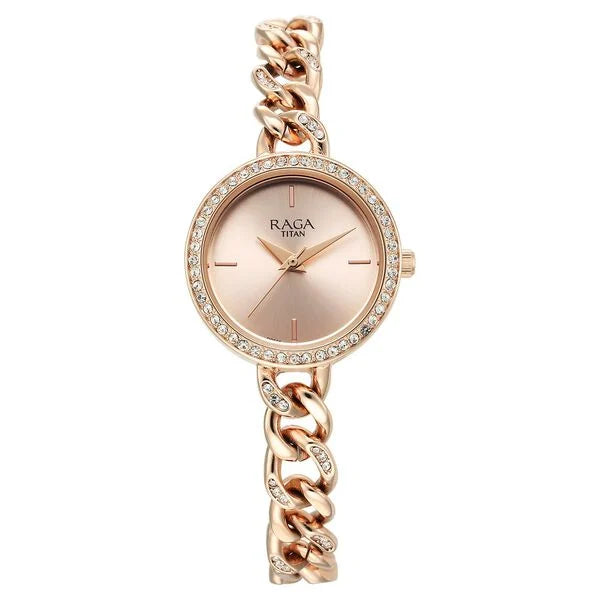 Titan Raga Showstopper Quartz Analog Rose Gold Dial Metal Strap Watch for Women