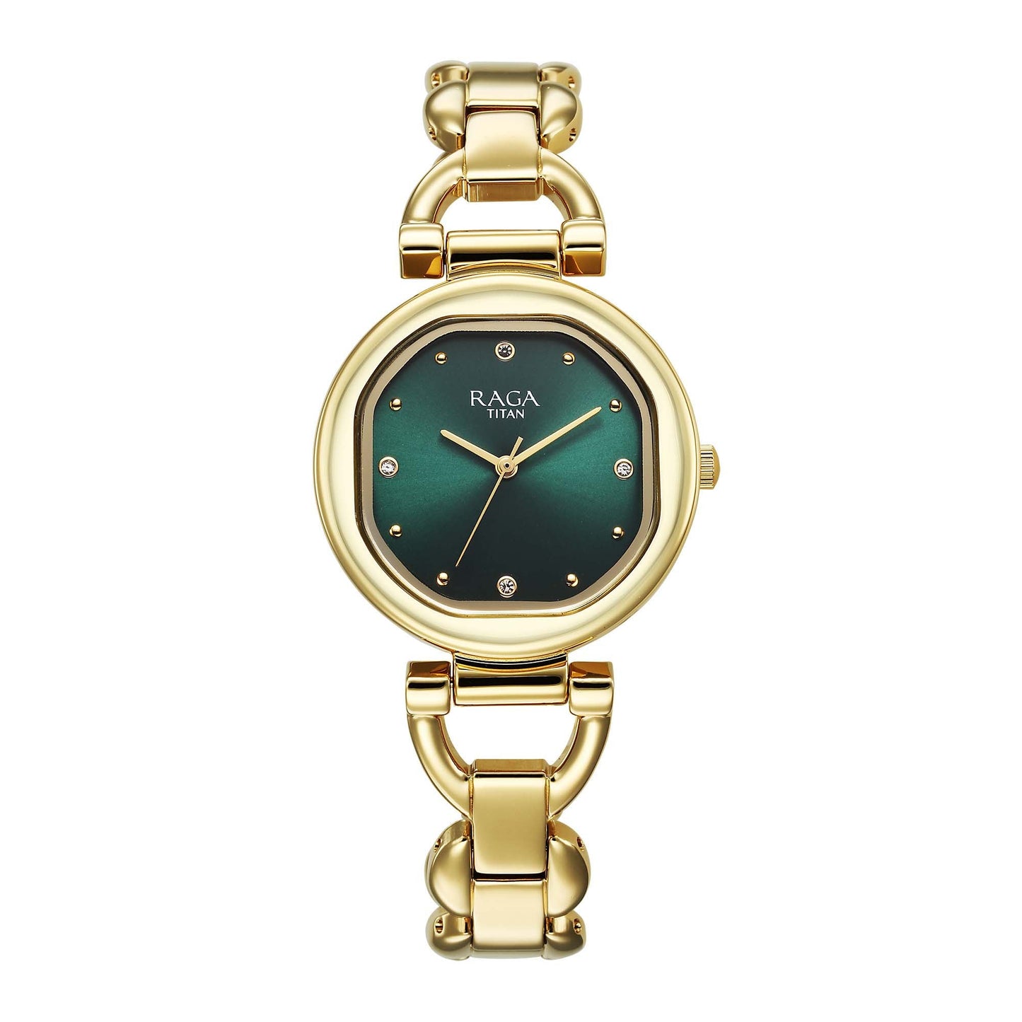 Titan Raga Showstopper Quartz Analog Green Dial Metal Strap Watch For Women