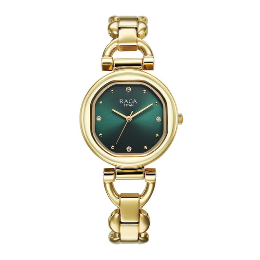 Titan Raga Showstopper Quartz Analog Green Dial Metal Strap Watch For Women