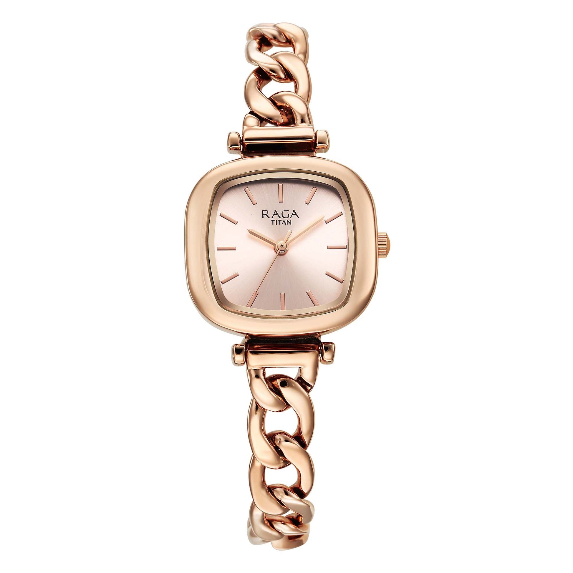 Titan Raga Showstopper Quartz Analog Rose Gold Dial Metal Strap Watch For Women