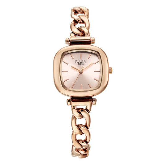 Titan Raga Showstopper Quartz Analog Rose Gold Dial Metal Strap Watch For Women