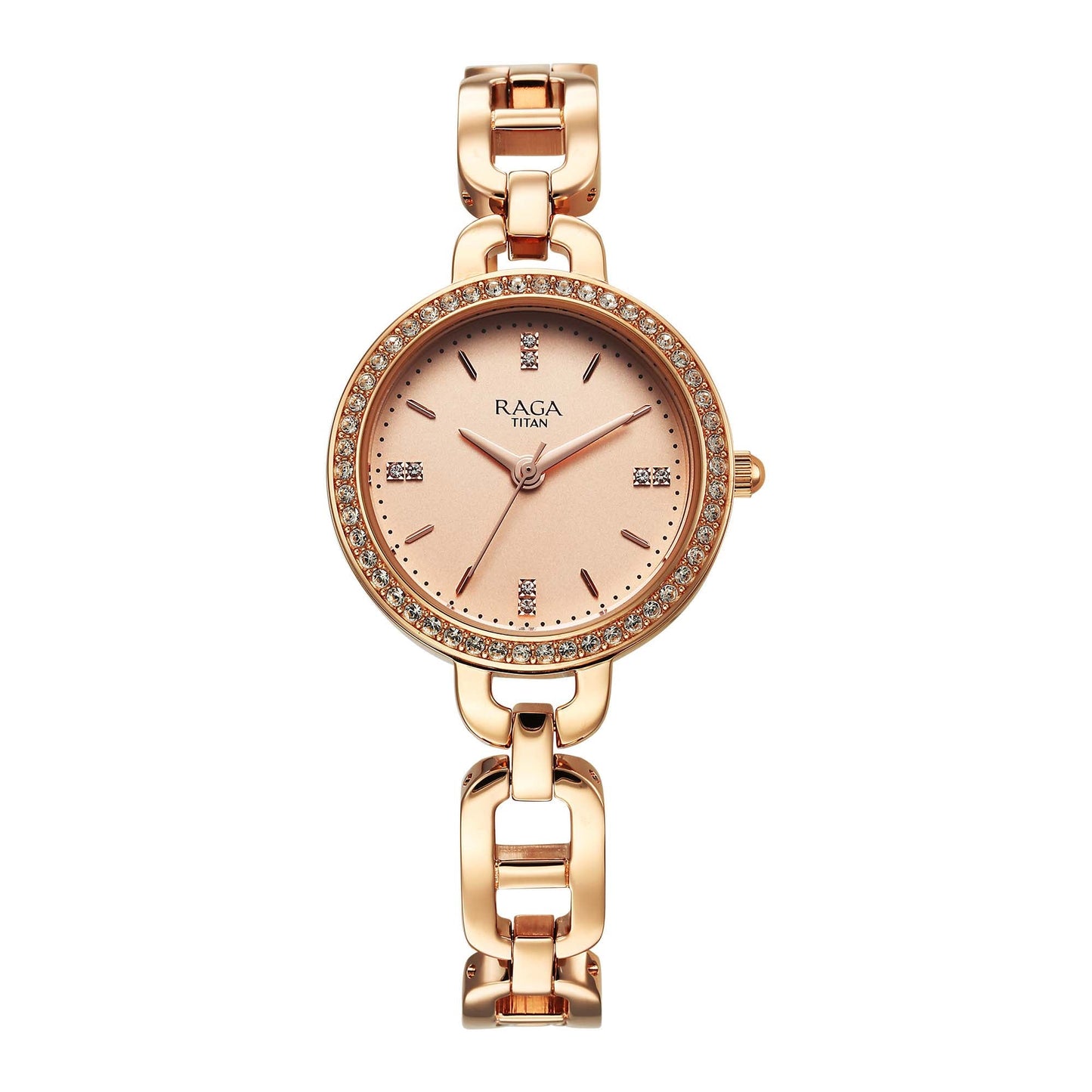 Titan Raga Showstopper Quartz Analog Rose Gold Dial Metal Strap Watch For Women