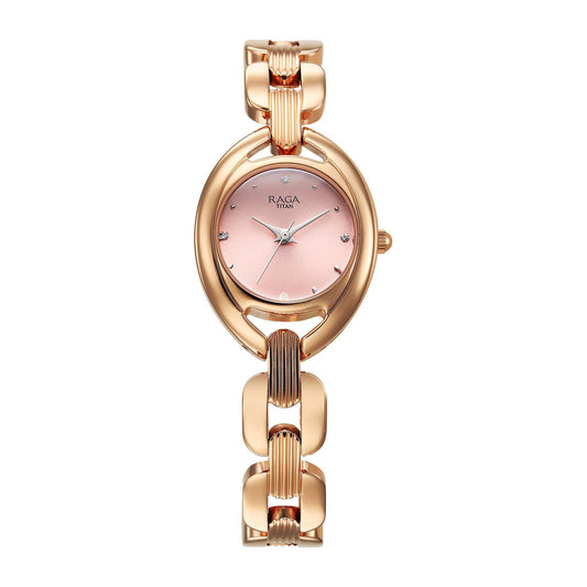 Titan Raga Showstopper Quartz Analog Pink Dial Metal Strap Watch For Women