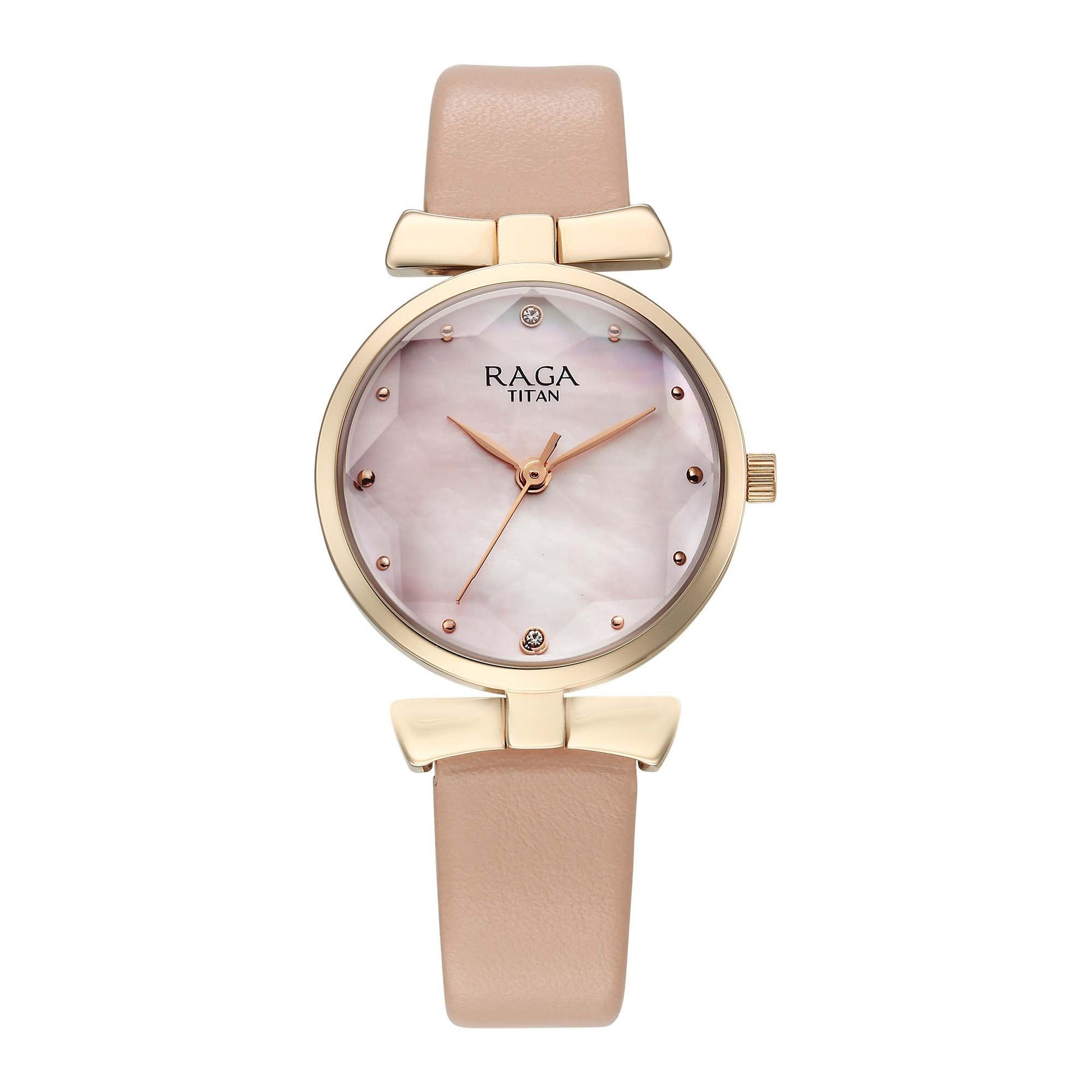 Titan Raga Showstopper Quartz Analog Pink Dial Leather Strap Watch For Women