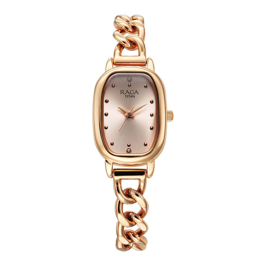 Titan Raga Showstopper Quartz Analog Rose Gold Dial Metal Strap Watch For Women