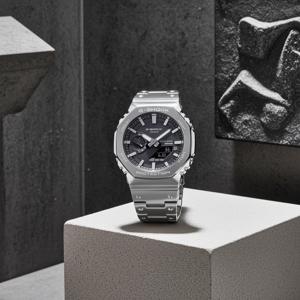 ساعة G-SHOCK الرياضية للرجال المصنوعة من المعدن بالكامل وتعمل بالطاقة الشمسية