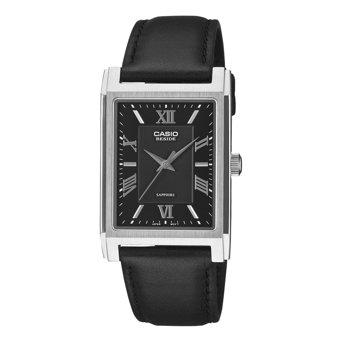Men's Leather Strap Black Dial Watch