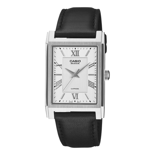 Men's Leather Strap Silver Dial Watch