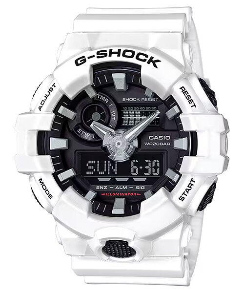 ساعة كاسيو-جي-شوك ​​للرجال، أنالوج رقمية، مينا أسود/حزام أبيض