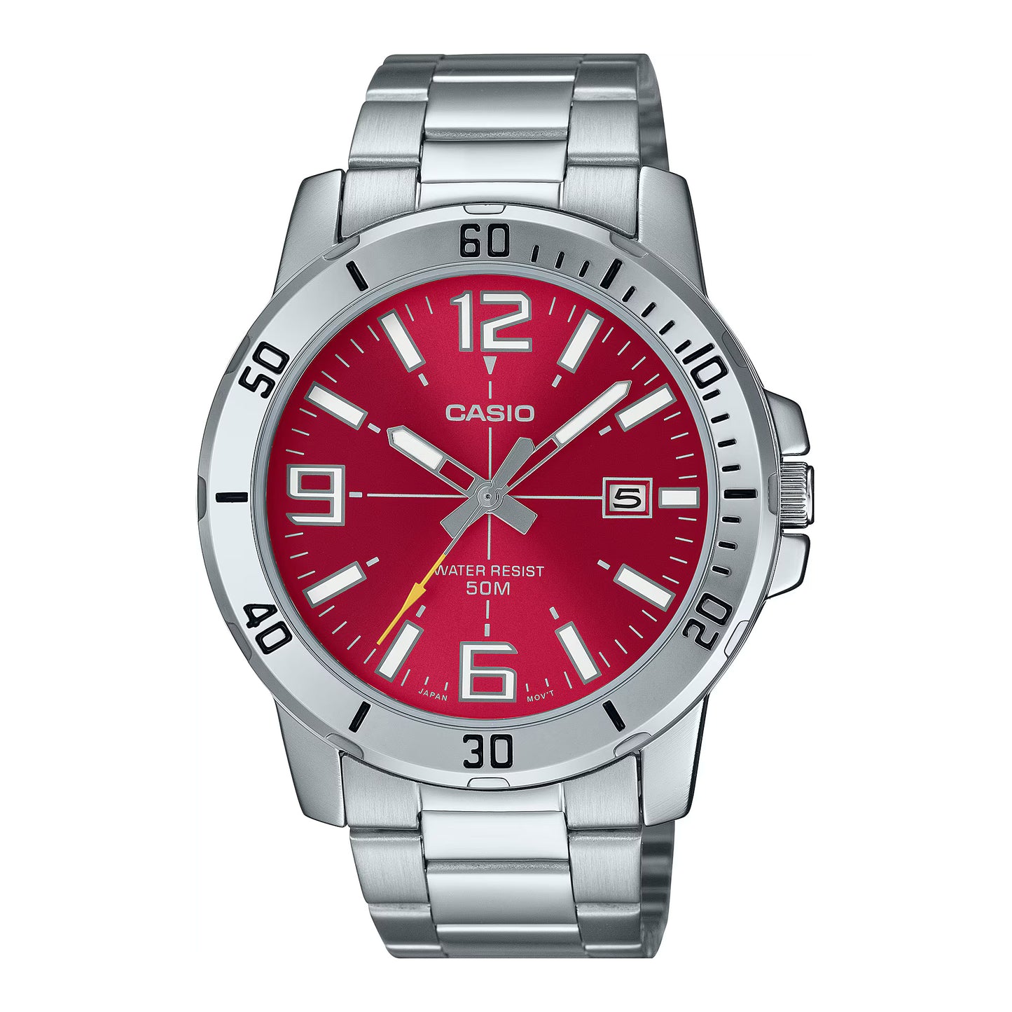 Casio Men's Watch Analog Red Dial With Silver-Casio-Albatel