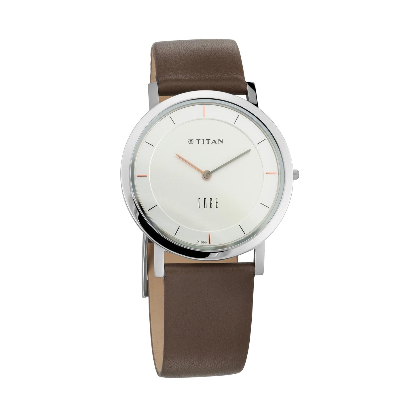 Edge Silver Dial Leather Strap Watch-TITAN-Albatel